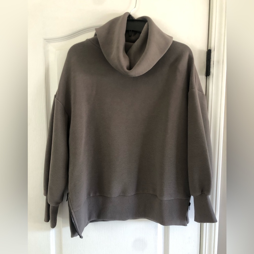 Gray Varley cowl neck sweatshirt with side zipper detail